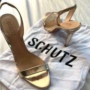Schutz Luriane Gold Leather Slingback Pumps, Size 8.5